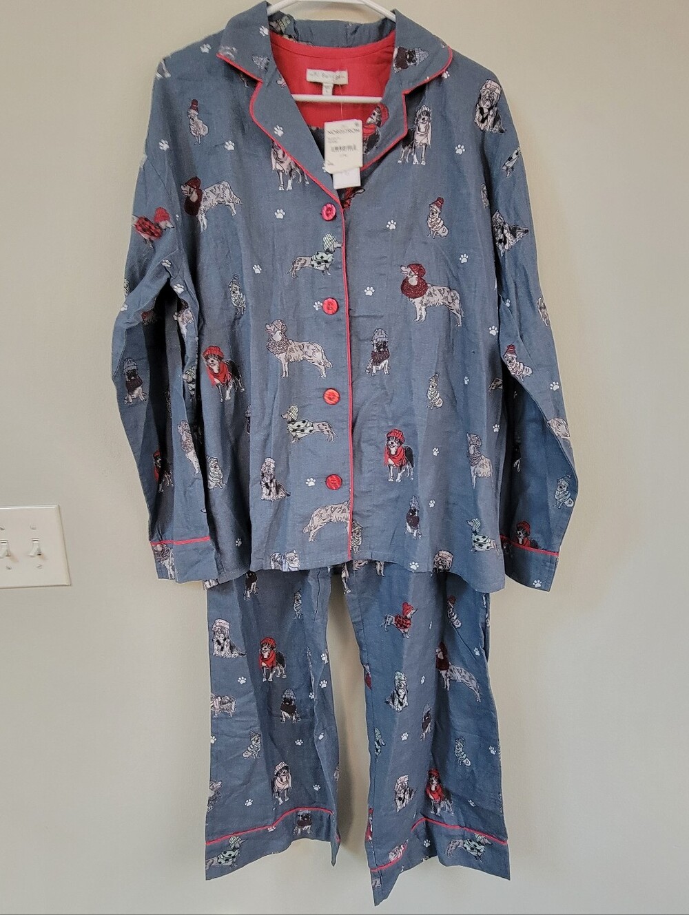 NWT PJ Salvage Flannel Dog Print Pajama Set Women Size L Comfort Sleepwear